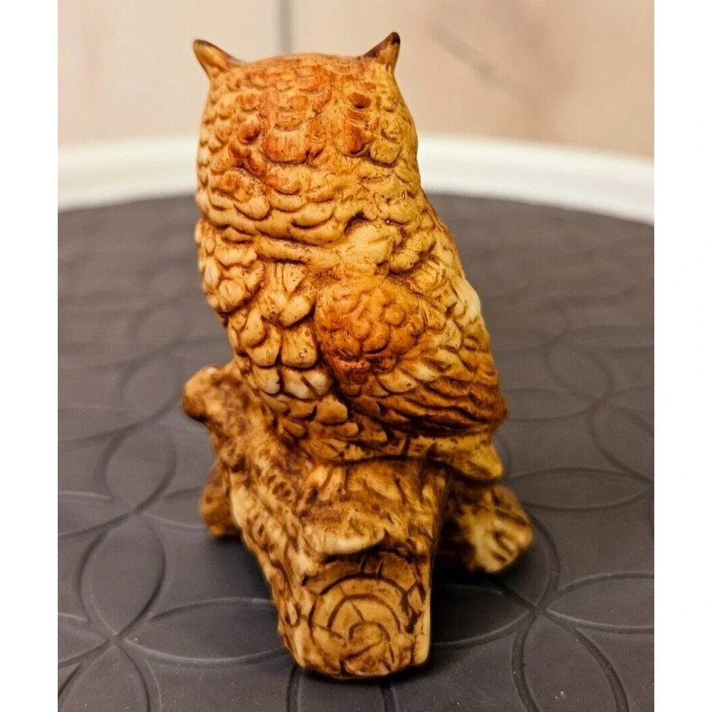 *Vintage Napcoware Porcelain Horned Owl on Log Figurine Brown 2‎ 3/4
